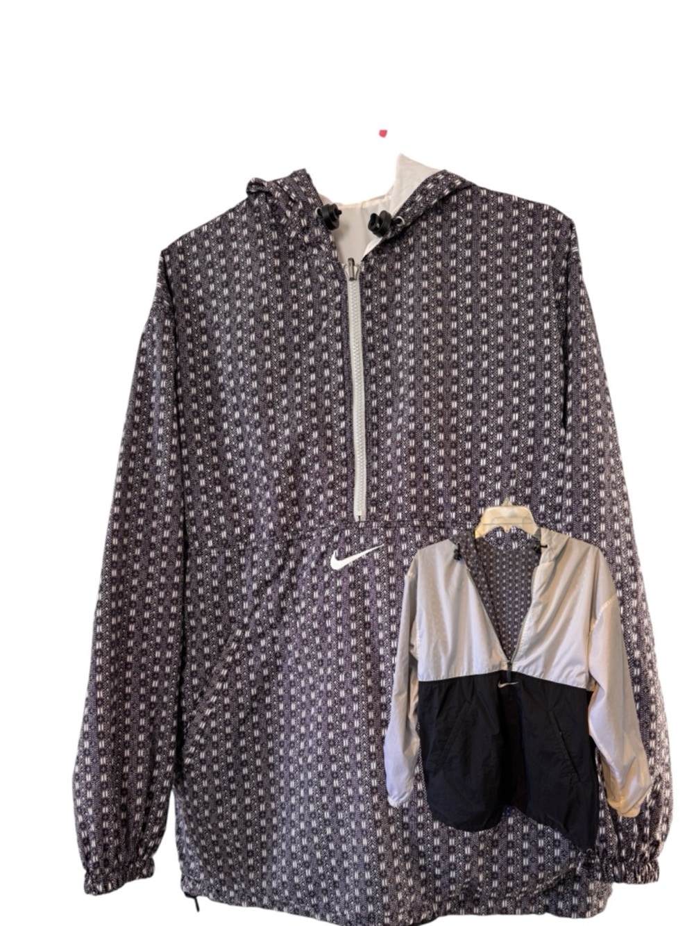 Nike Men’s Reversible Windbreaker White/Black/Navy Blue/Gray Sz Medium Pullover - Picture 1 of 16